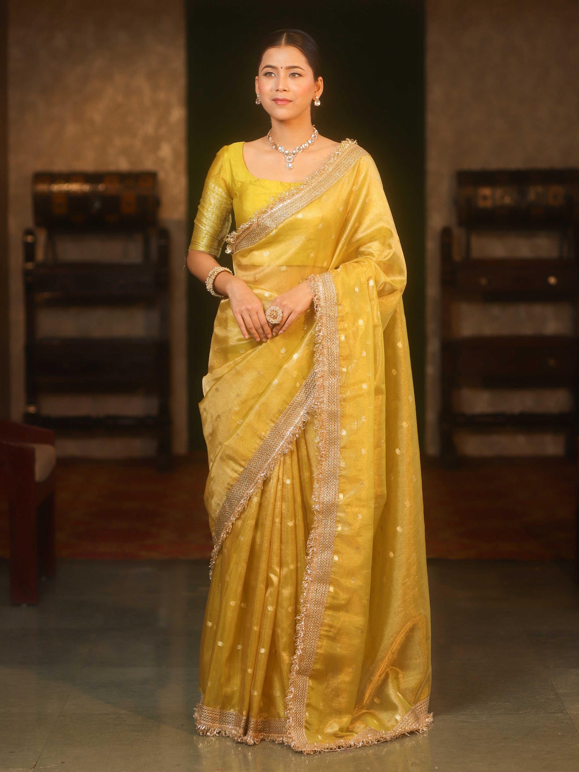 Banarasi Tissue Silk Saree with Lace Work