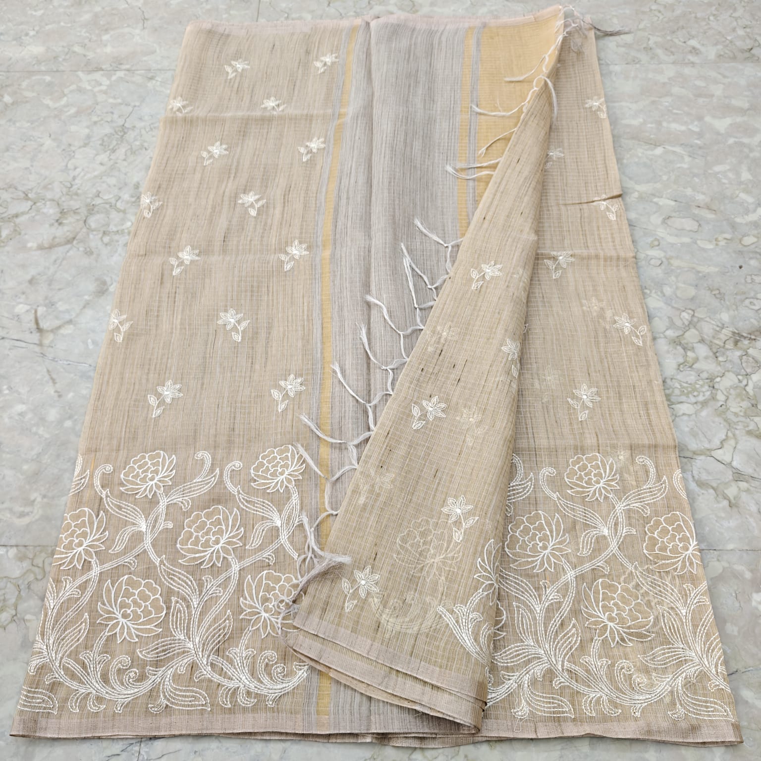 Linen Kota Embroidery Work Saree