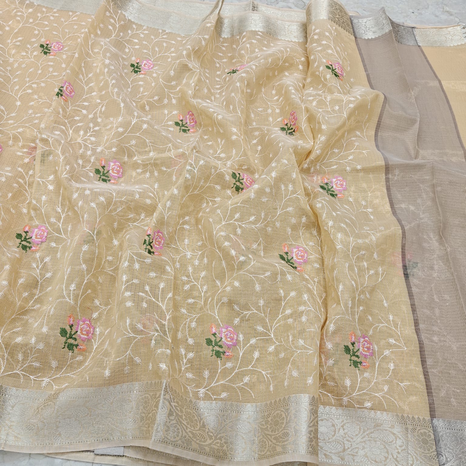 Tissue Kota Embroidery Work Saree