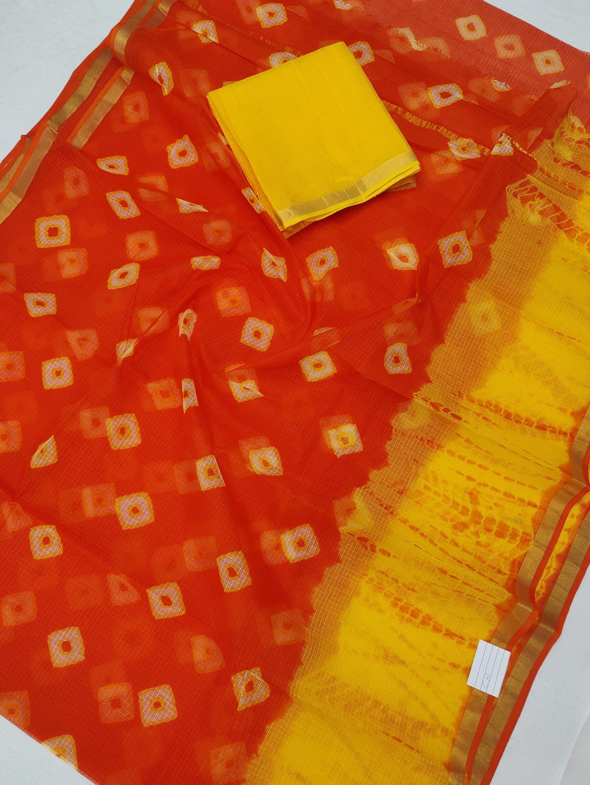 Kota Doria 100% Pure Cotton Hand Batik Bandhej Saree