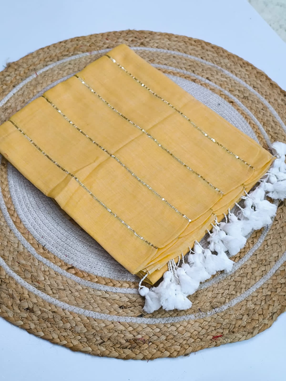 Pure Mulmul Cotton Sequin Chain Saree