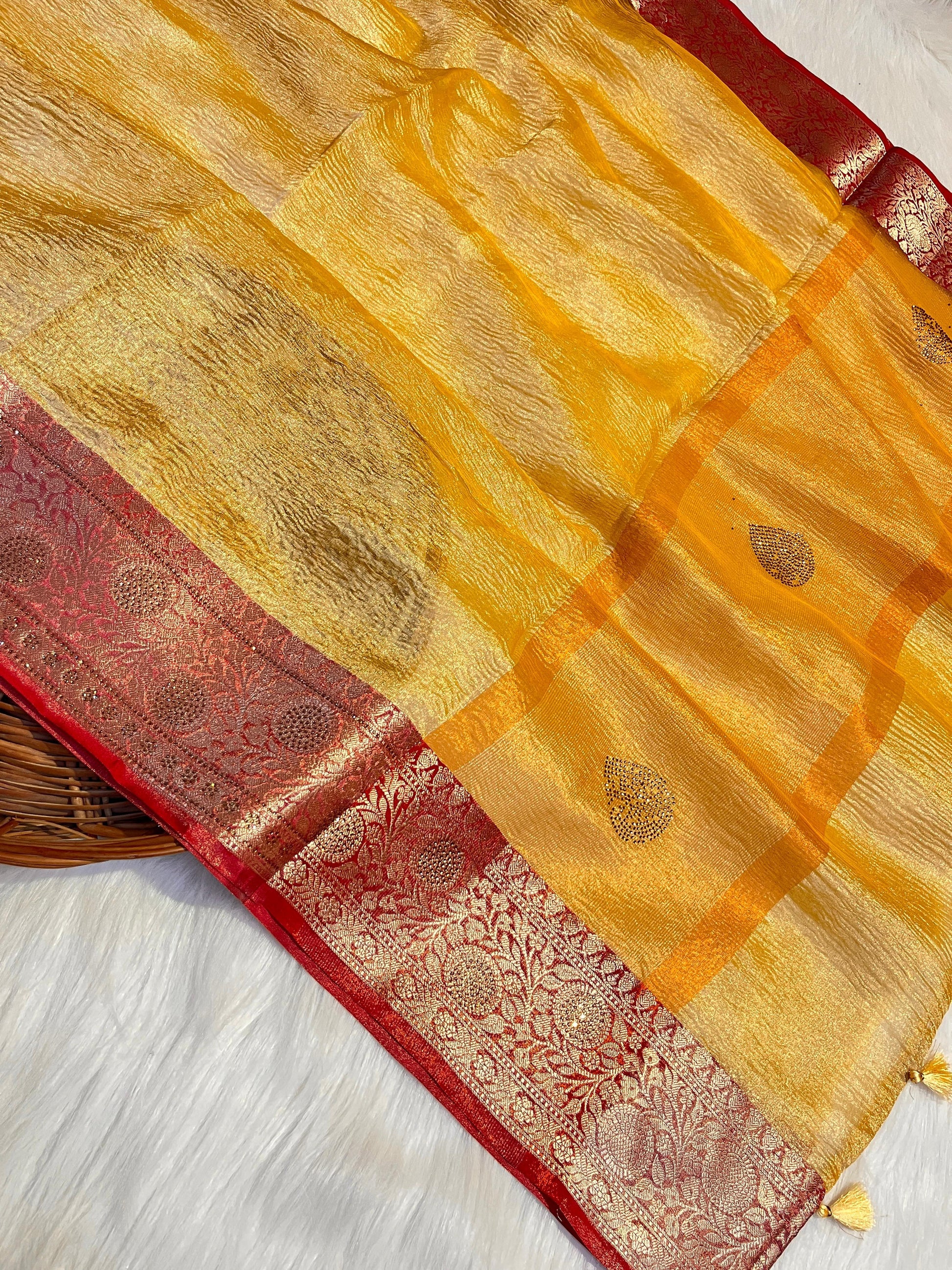 Crushed Tissue Saree with Sparkling Stone Work