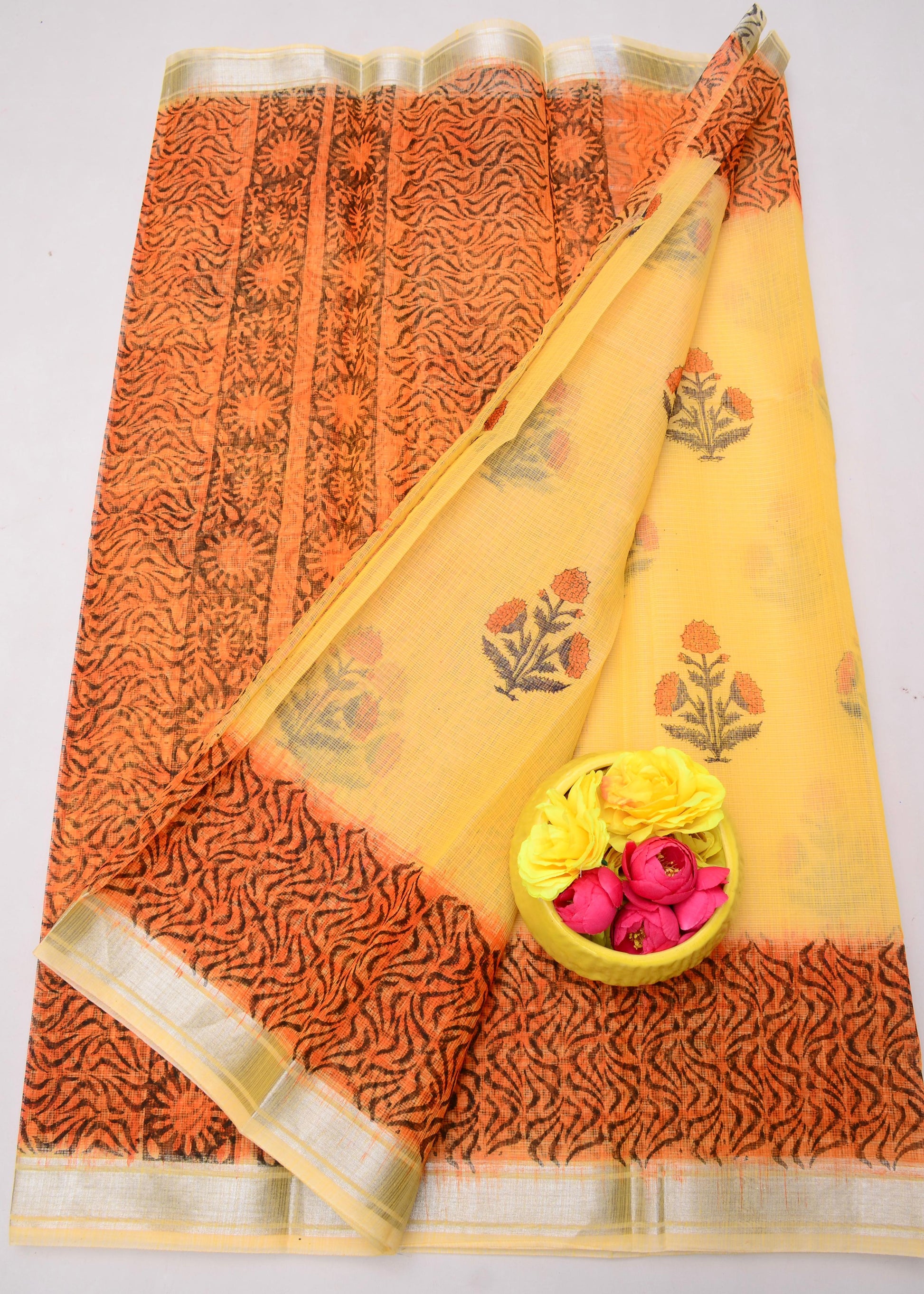 Kota Doria Hand Block Print Saree