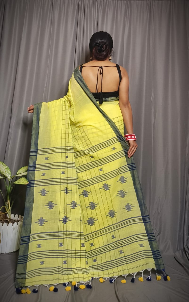 Premium Cotton Check Buti Saree