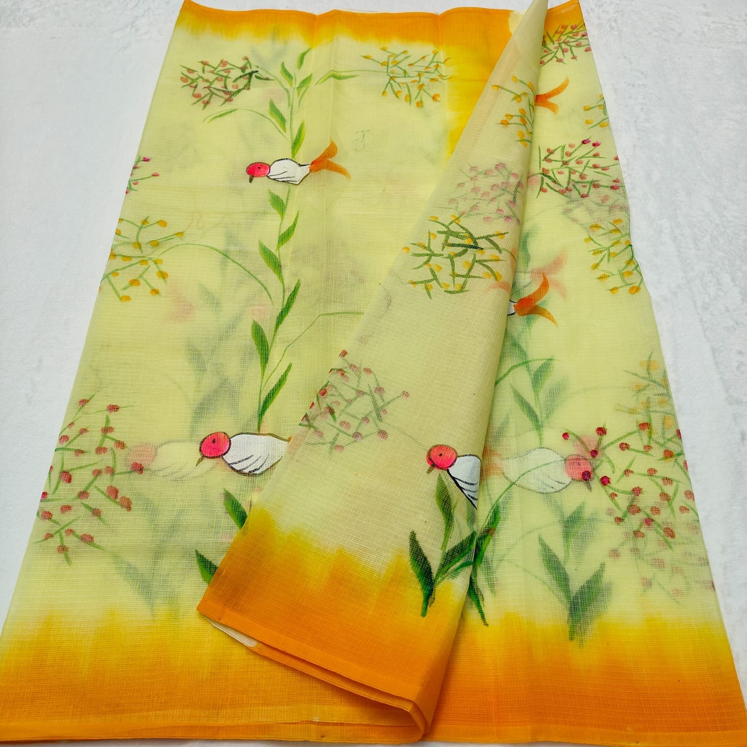 Kota Doria Soft Cotton Hand Painted Saree