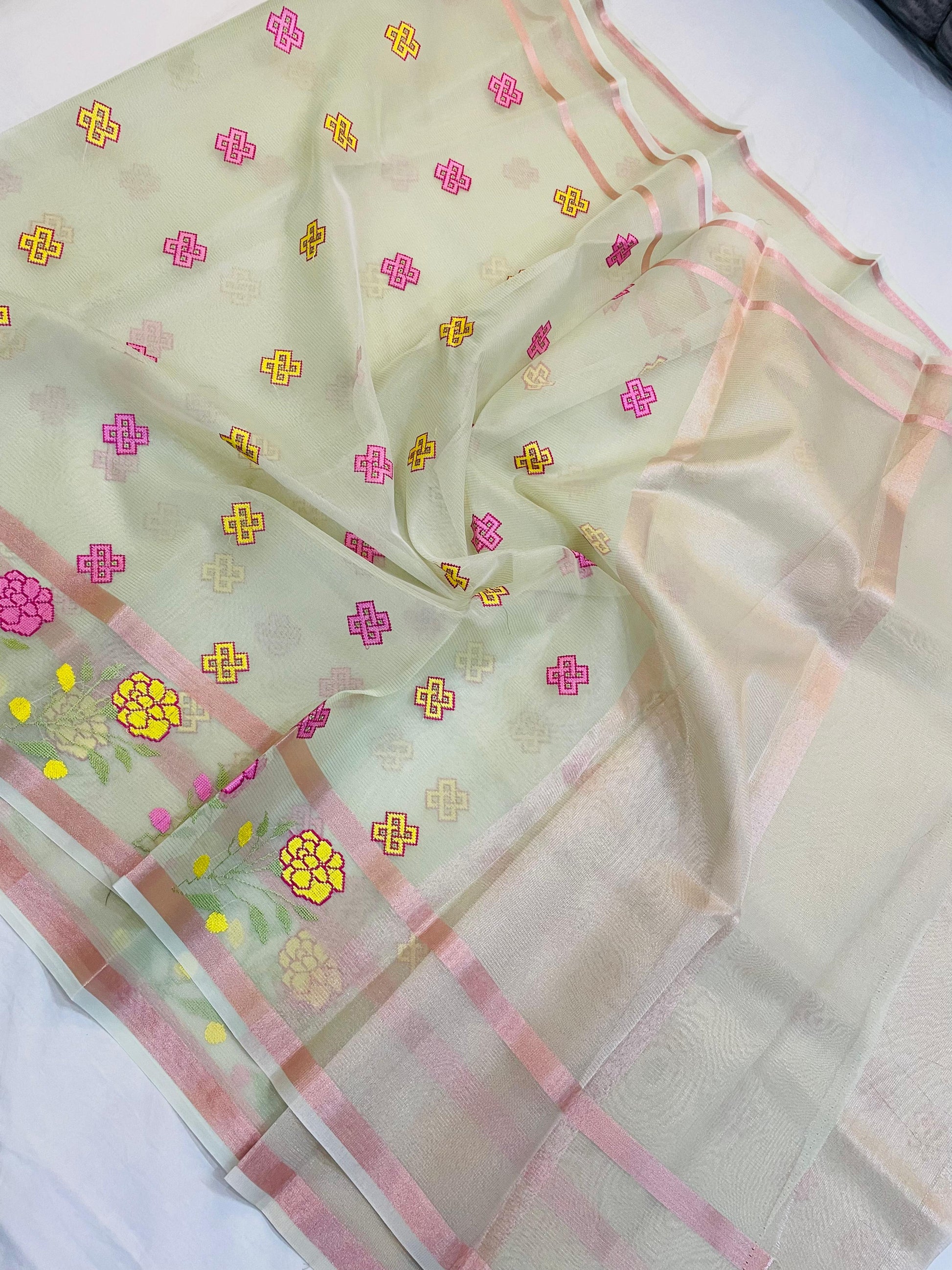Kota Check Saree with Delicate Embroidery Work